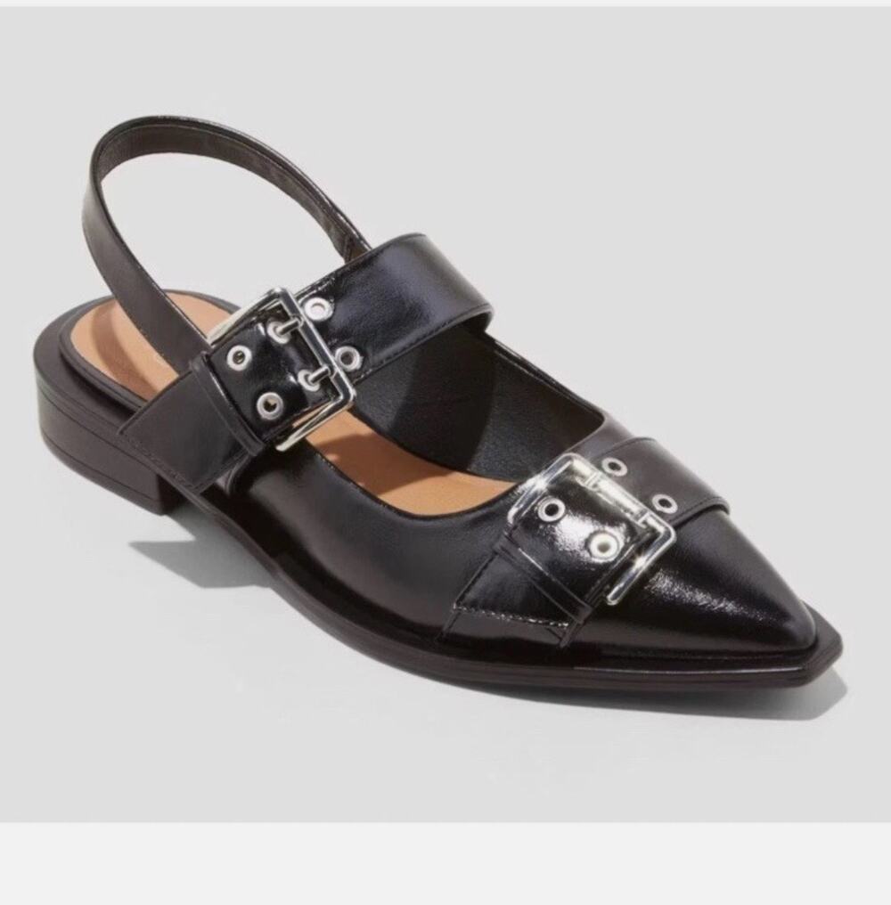 Wild Fable Peyton Slingback Flats Womens Size 8.5 Double Buckle Pointed Toe